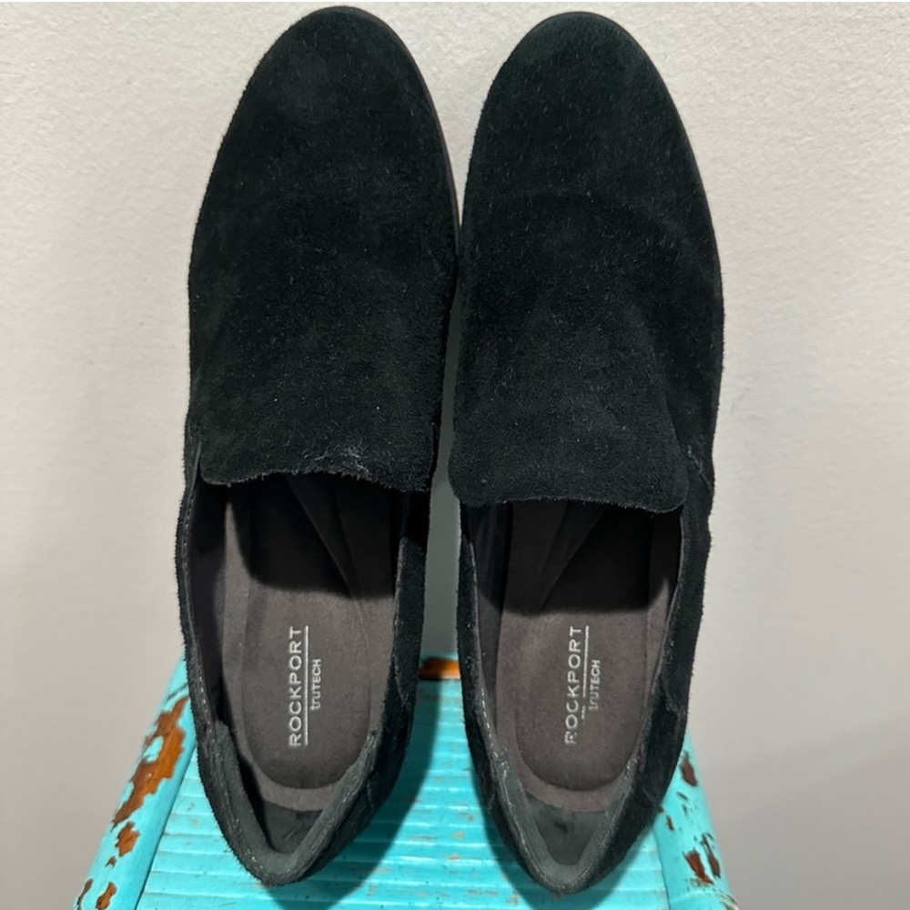 Rockport Suede Loafers Perpetua Black 8 W ~ NEW